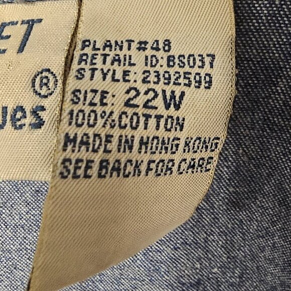 Vintage Blue Chambray Blouse "Painted" Floral Studded Ruched Boho Artsy 22W - Picture 10 of 12